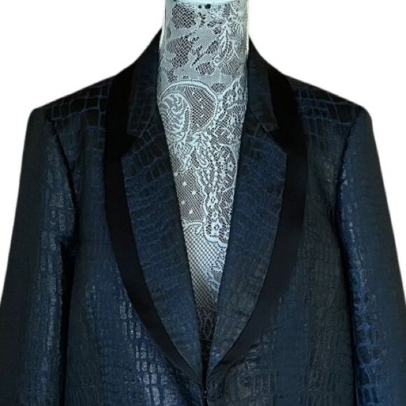 DIANE Von Furstenberg Ofelia Snake Print Metallic Blazer Blue & Black - Picture 4 of 11